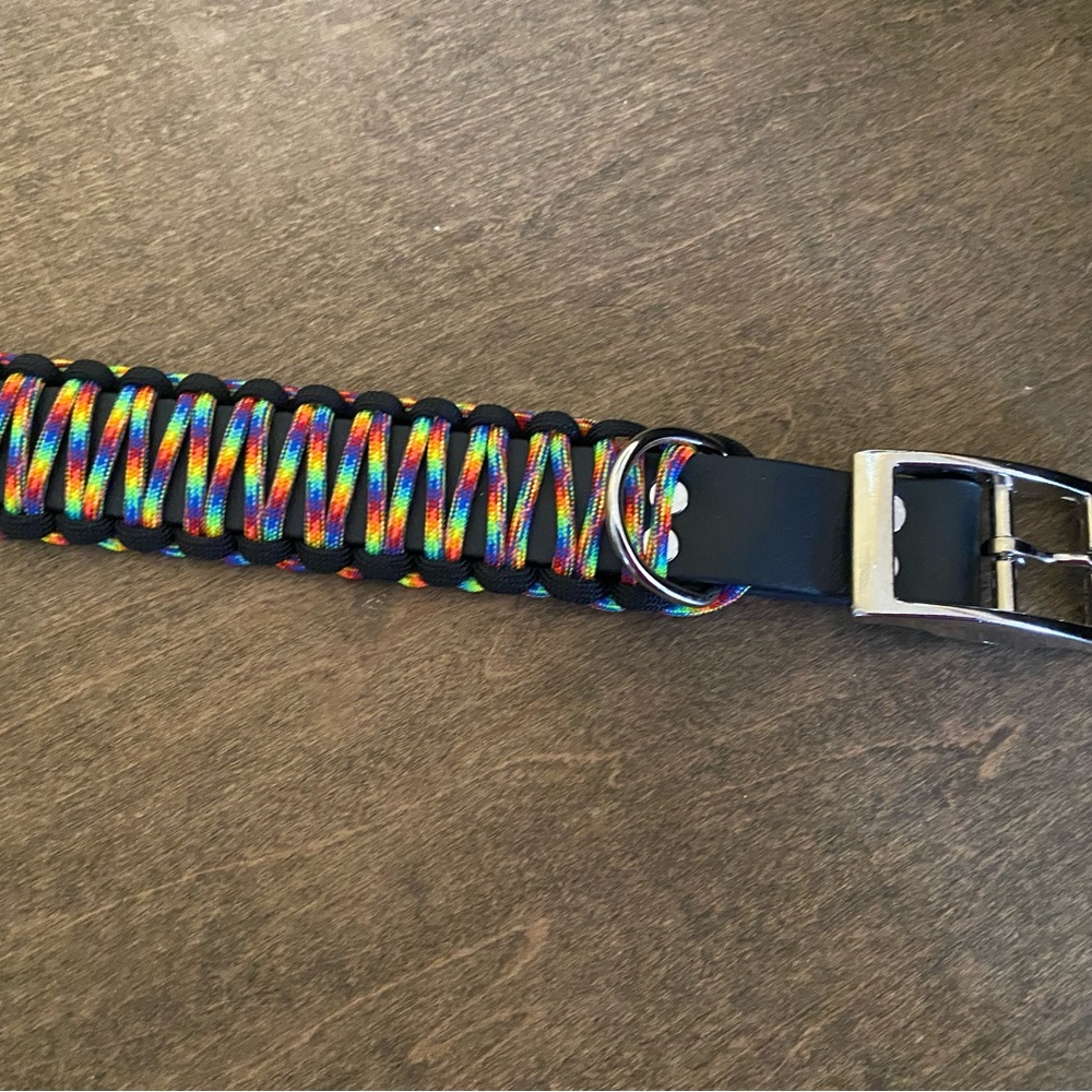 Dog collar black biothane with multi color paracord handcrafted NWT - Picture 5 of 7